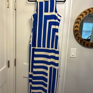 Donna Morgan Blue and Cream Striped Maxi Dress